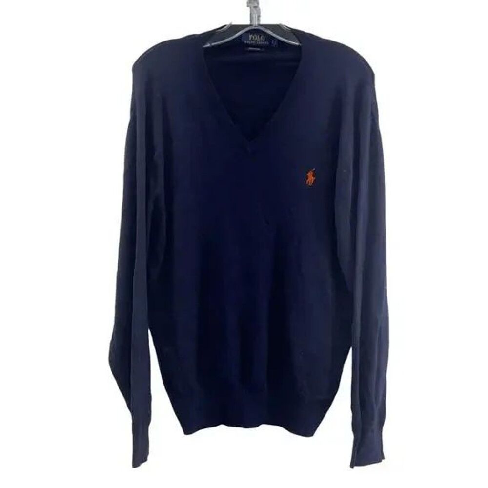 Polo Ralph Lauren Men’s Large Pima Cotton V‑Neck Sweater Navy Blue